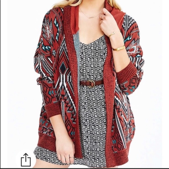 Urban Outfitters Sweaters - UO Ecoté Burnt Orange Aztec Hooded Cardigan S